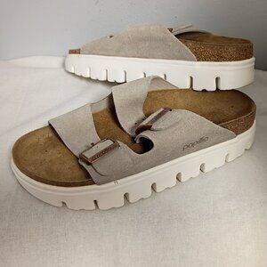❤️PAPILLIO by Birkenstock Beige Suede Arizona Grooved Platform Sandals Sz 40 9